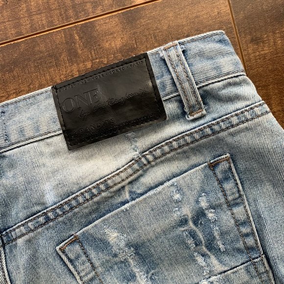 ONETEASPOON Medium Wash Distressed Raw Edge Hem Bandit Cut Off Shorts Size 26 - Picture 5 of 13